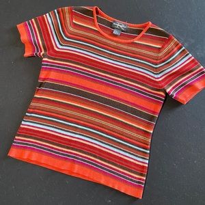 Vintage Striped 100% Acrylic Short Sleeve Blouse